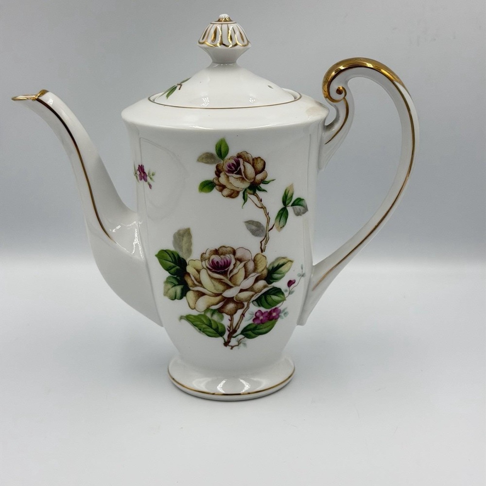 Lynmore Golden Rose Fine China Mini Coffee Pot And Lid